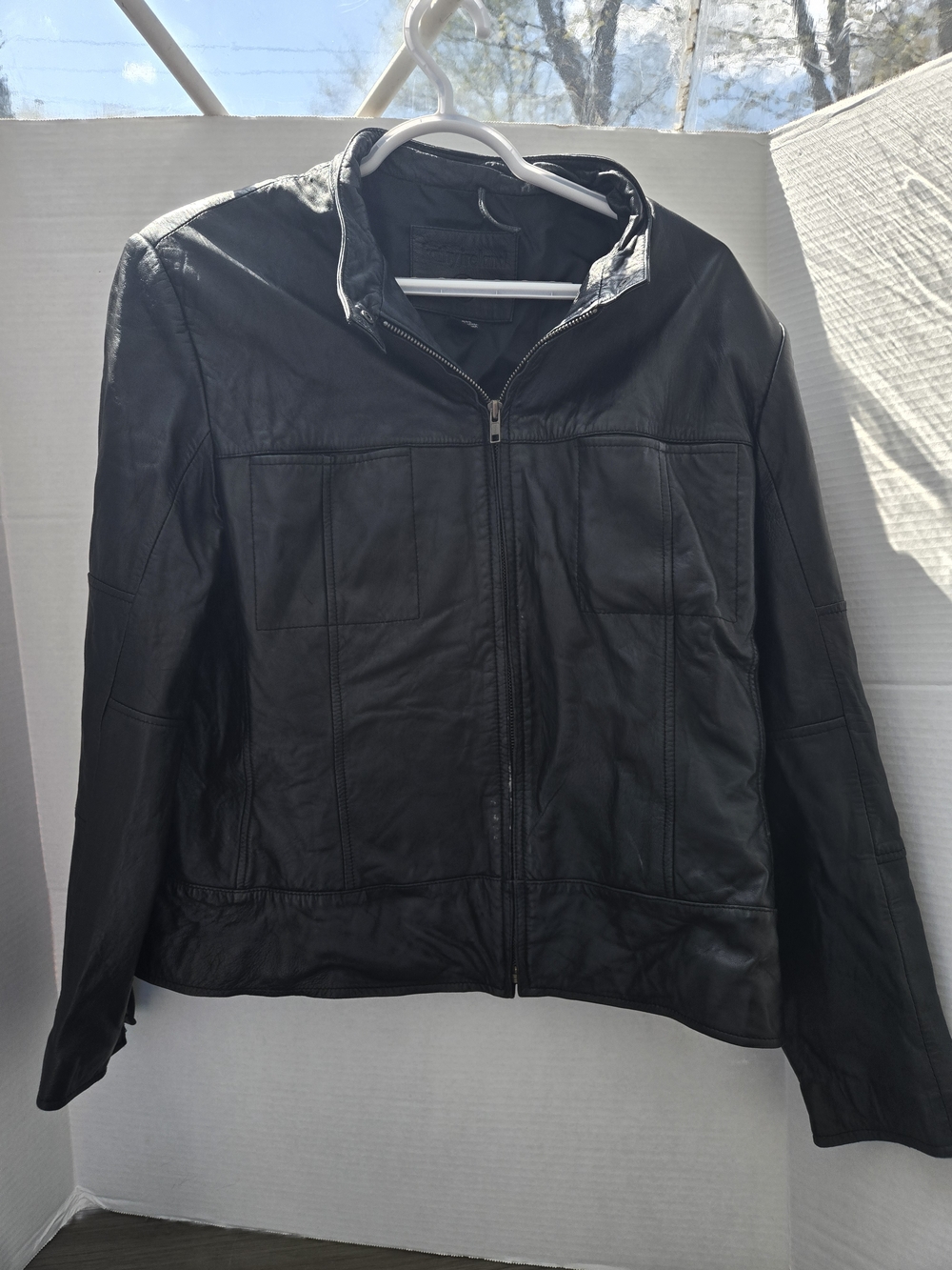 kathy ireland Black Leather Zip-Front Jacket